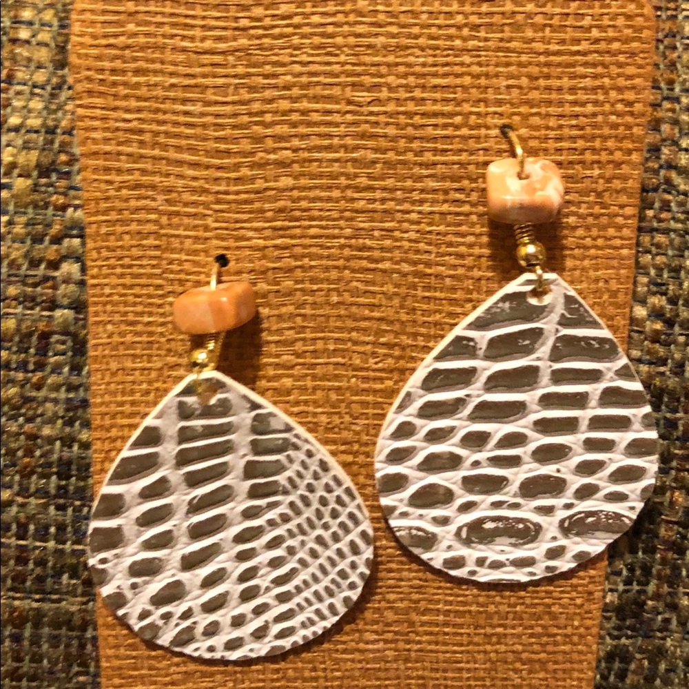 NWT Earrings BOHO Faux Leather Stone Bead BOHEMIAN